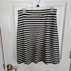 Maeve Anthropologie Black White Striped Fuzzy Knit Mini Skater Skirt 4 $77 MSRP